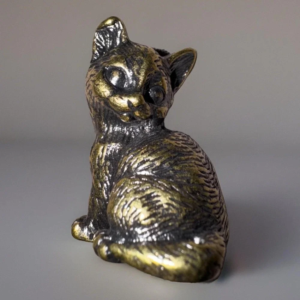 Brass Cat Figurine Looking over‎ Shoulder Sculpture Collectible Sitting New